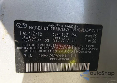 2015 Hyundai Sonata Eco z USA, uszkodzony, nr VIN 5NPE24AA2FH186151